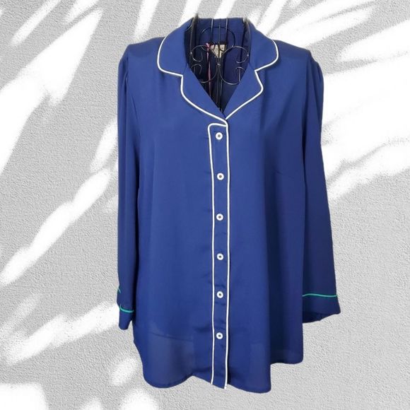 Blue Loungewear Style Shirt with 3/4 Sleeves - Picture 2 of 4